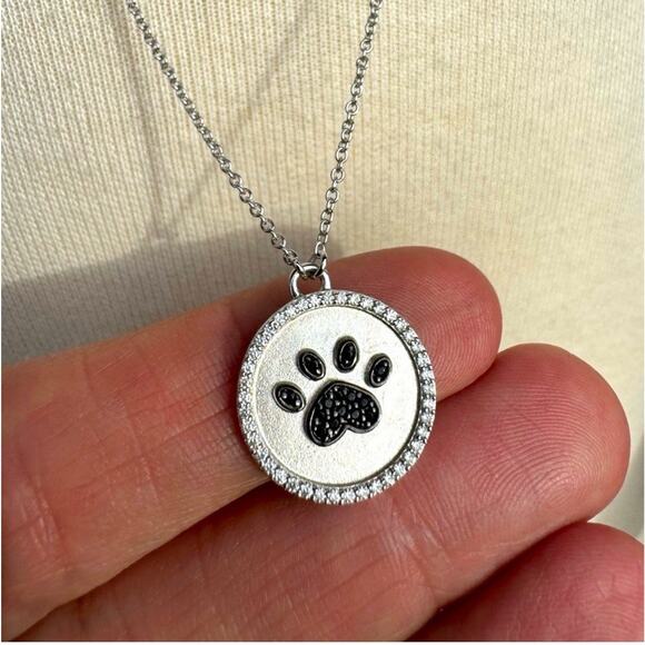Lafonn Platinum Bonded 0.56 CTW Paw Print Disc Necklace 9N027CBP18 - Picture 1 of 8